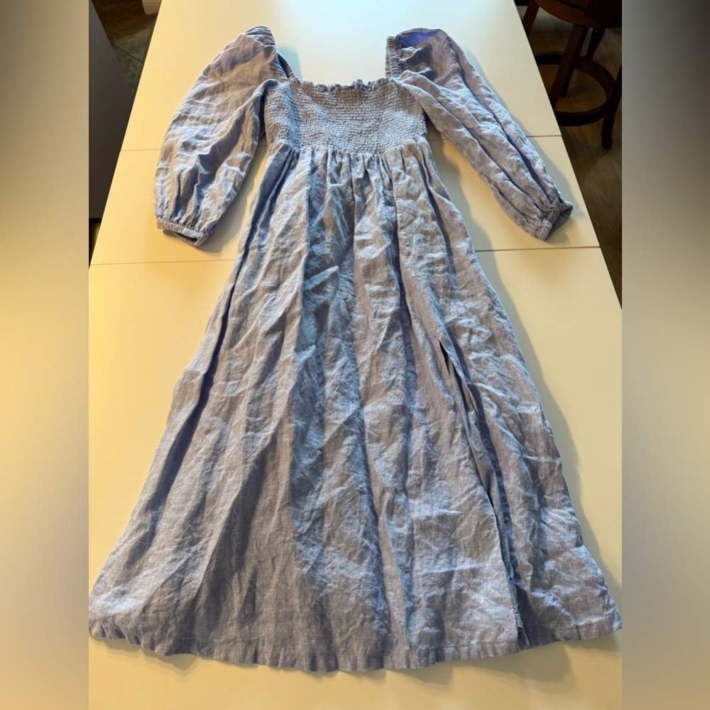 J Crew Linen Daydream Elegant Blue Women's Dress Size Small - Picture 3 of 5